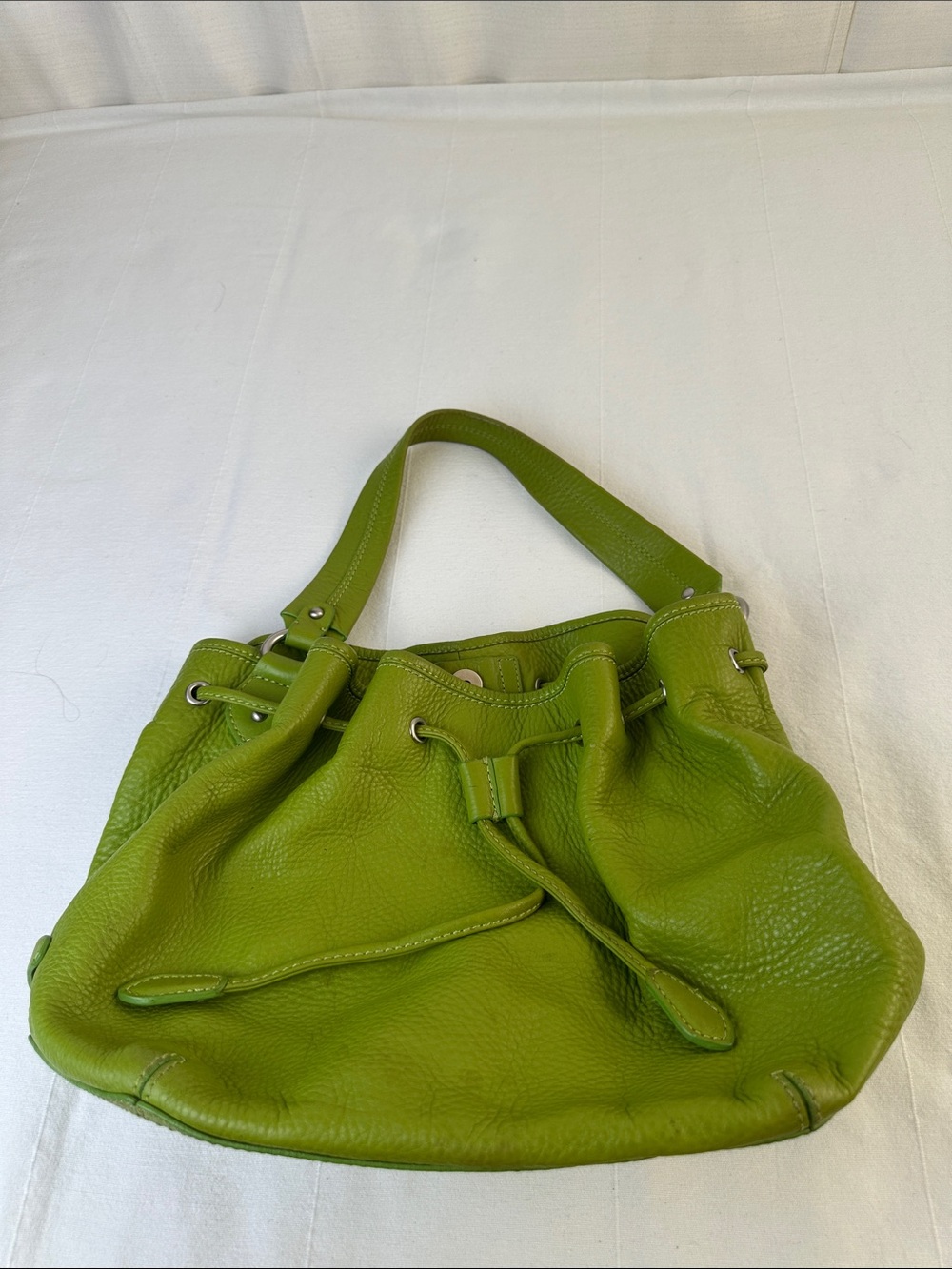 Cole Haan Green Leather Drawstring Shoulder Bag